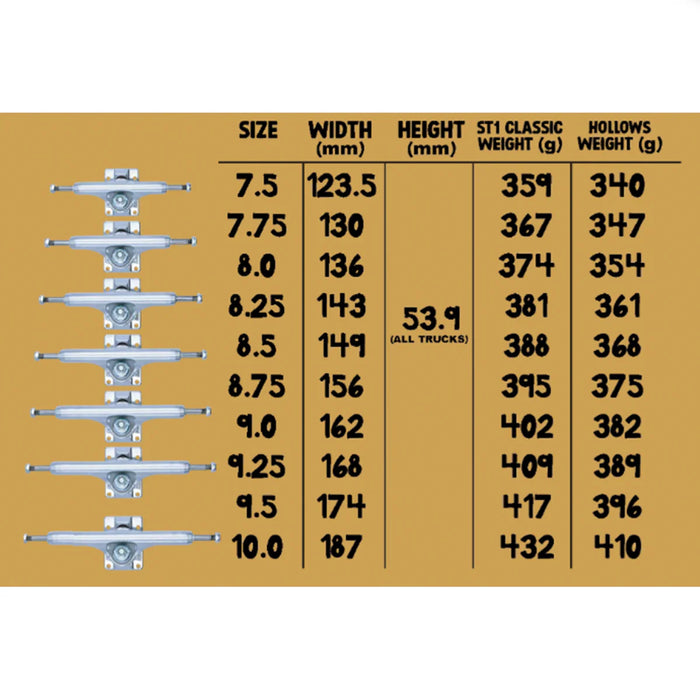 Slappy Trucks Size Chart