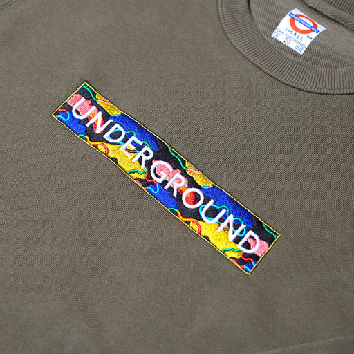 Underground Cloud Camo Box Logo Crew Neck - Army Green Detail