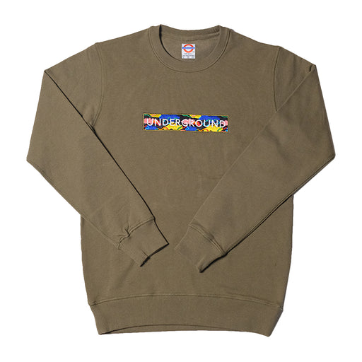 Underground Cloud Camo Box Logo Crew Neck - Army Green Front