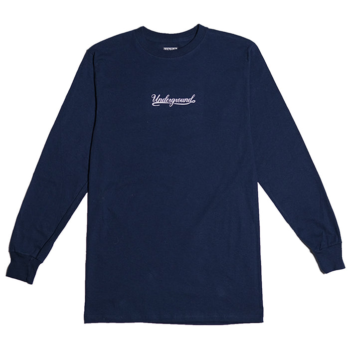 Underground Script Long Sleeve - Navy Front