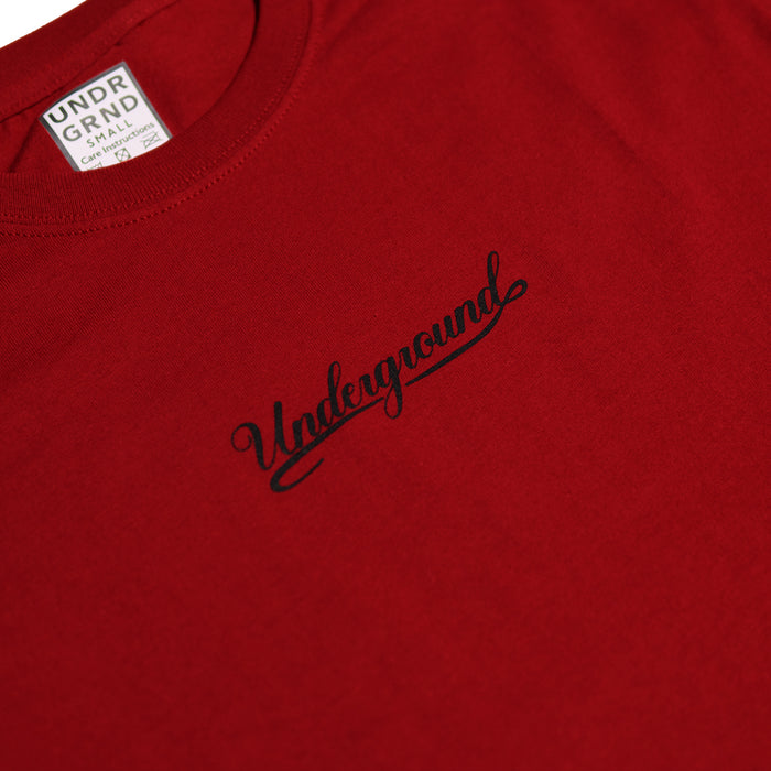 Underground Script T-Shirt - Cardinal Red Detail