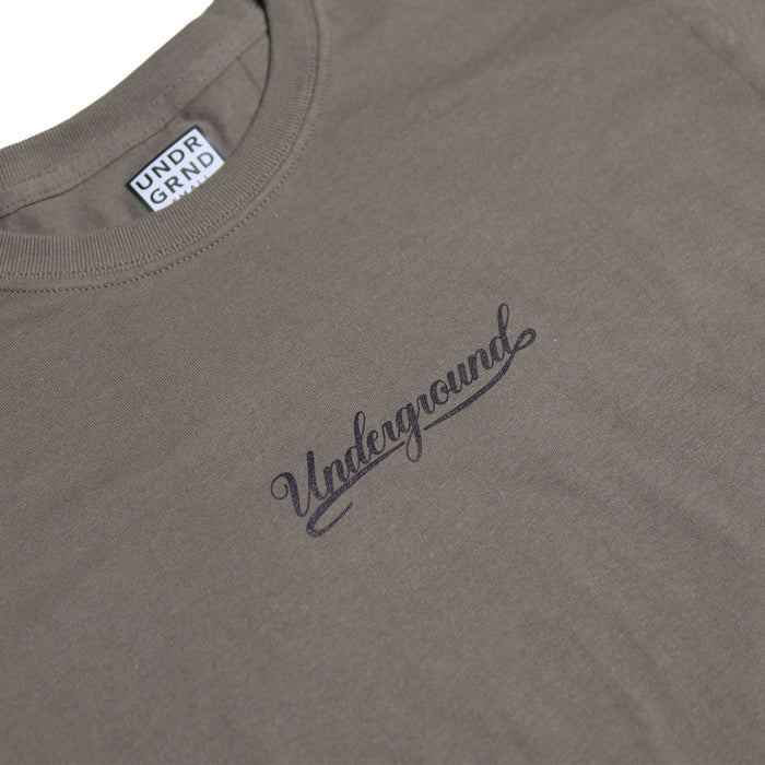 Underground Script T-Shirt - Olive Detail